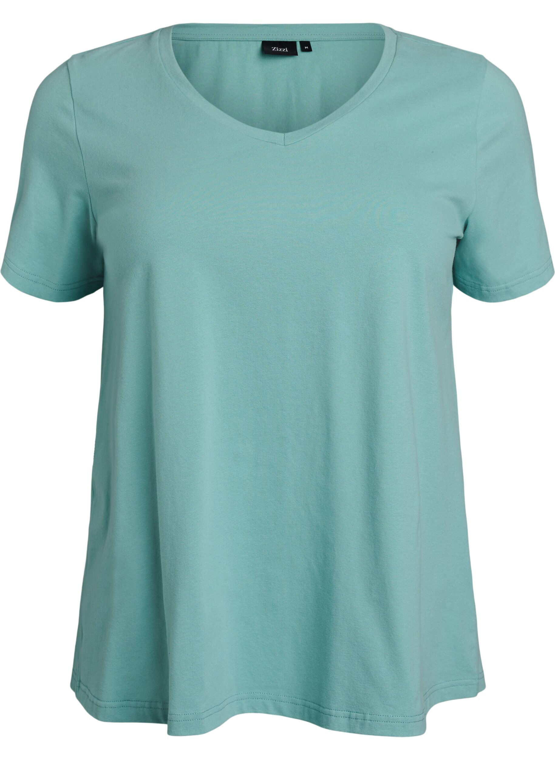 ZizziEinfarbiges Basic-T-Shirt aus Baumwolle, Gr&uuml;n, Packshot image number 0