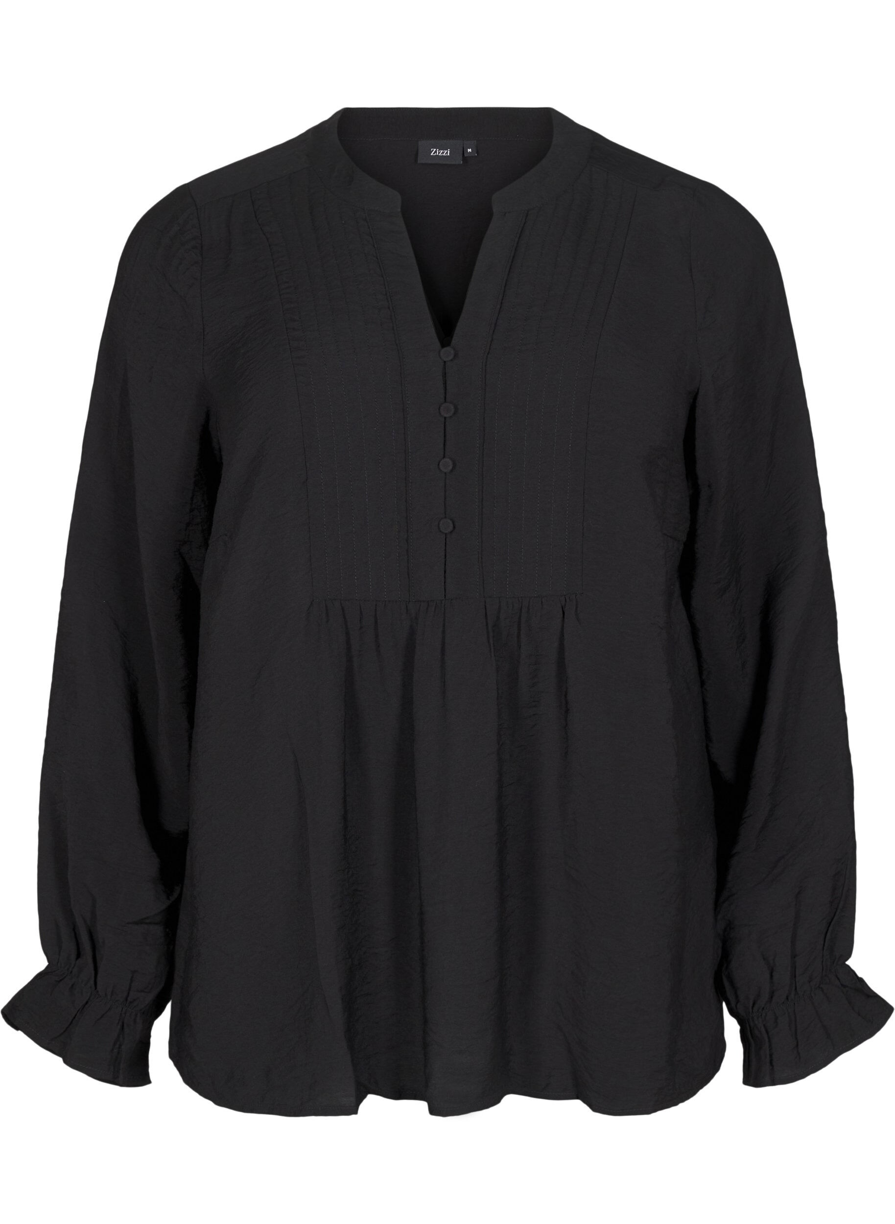 ZizziLang&auml;rmlige Bluse mit V-Ausschnitt, Black, Packshot image number 0