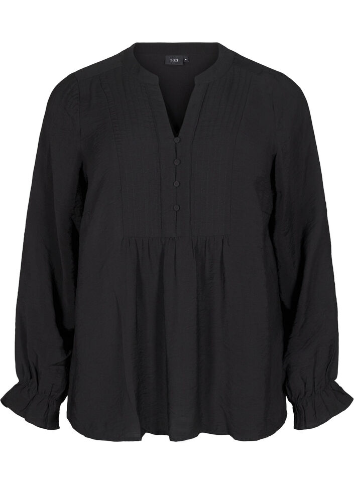 Langärmlige Bluse mit V-Ausschnitt, Black, Packshot image number 0