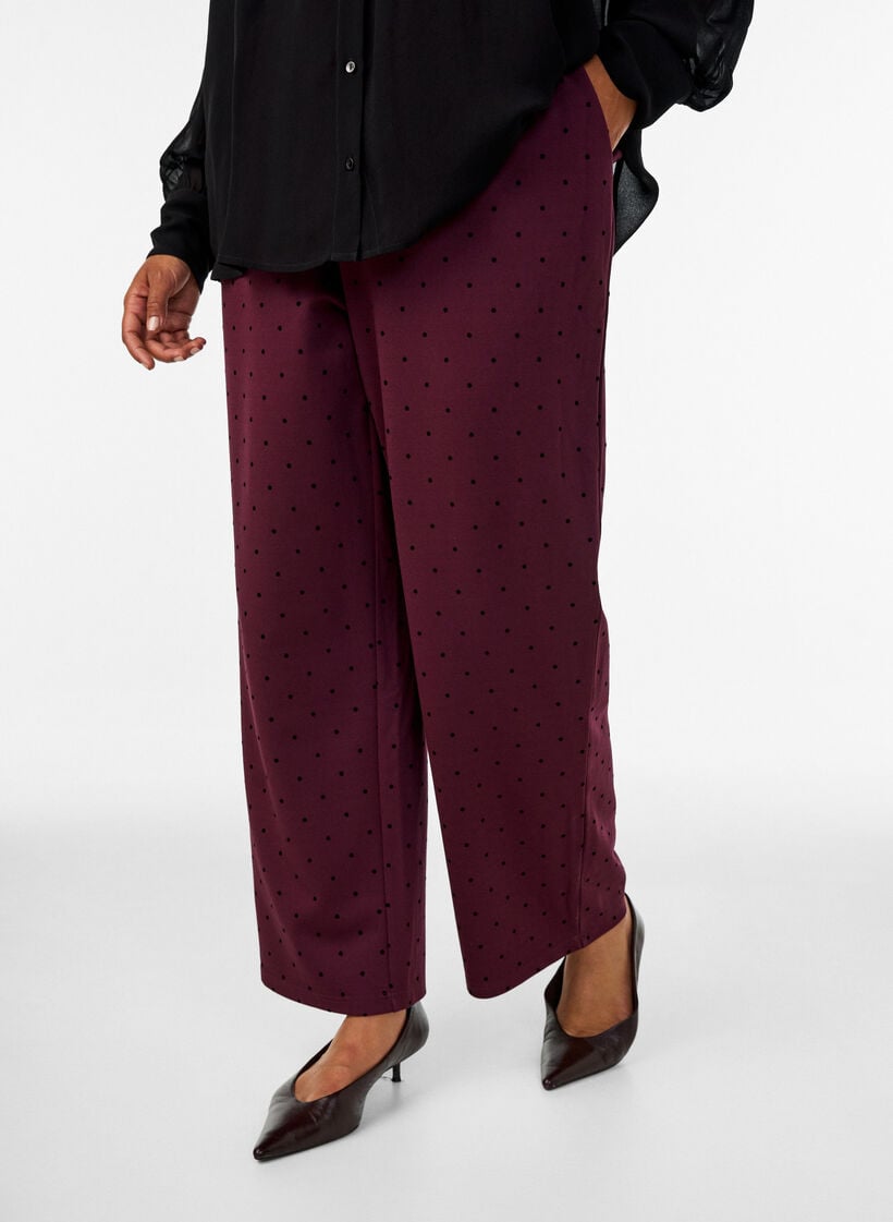 Gepunktete Hose mit hoher Taille und geraden Beinen, Rot, Model image number 2