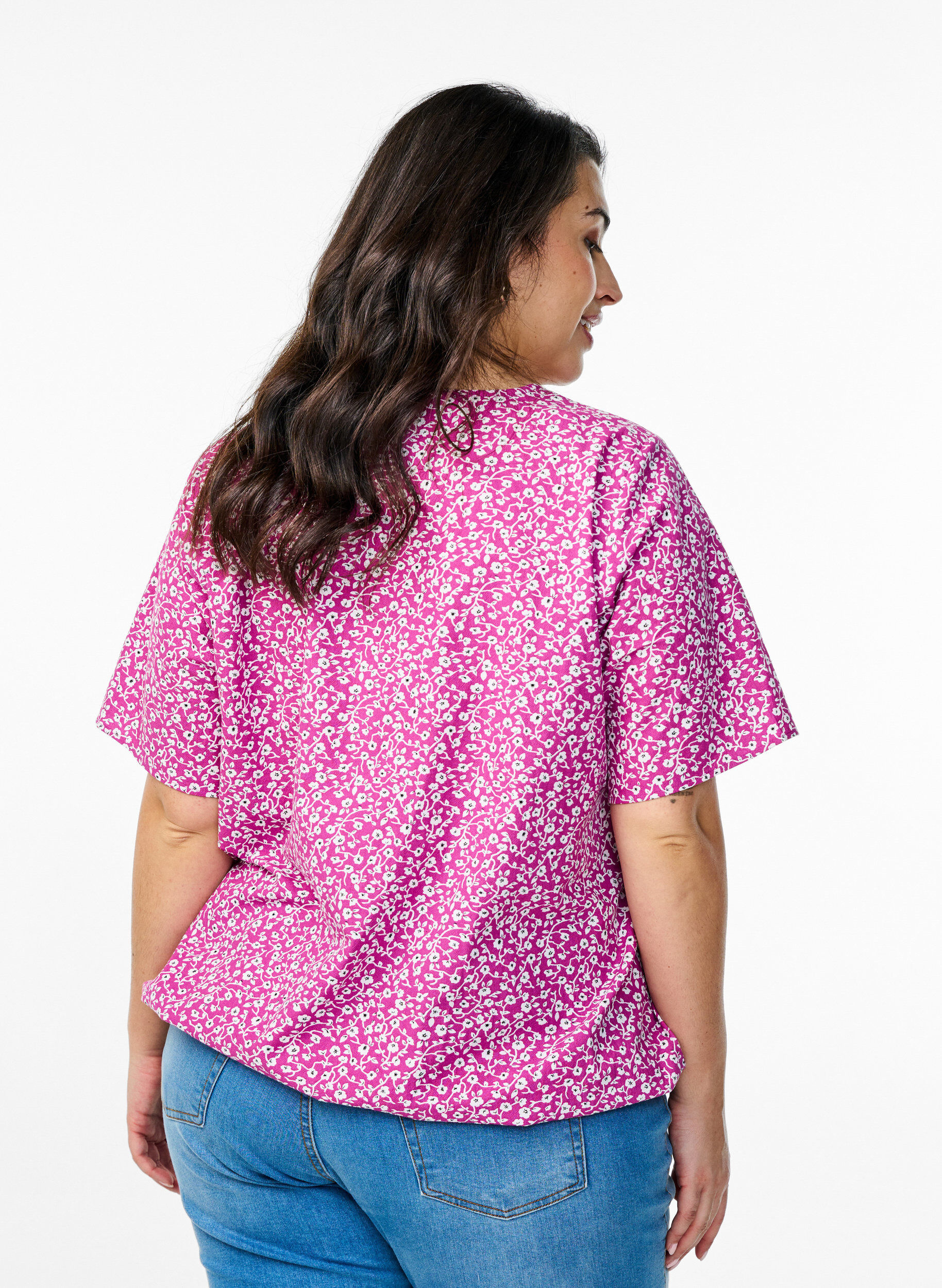 ZizziBaumwoll-Bluse mit Print und kurzen &Auml;rmeln, Lila, Model image number 2
