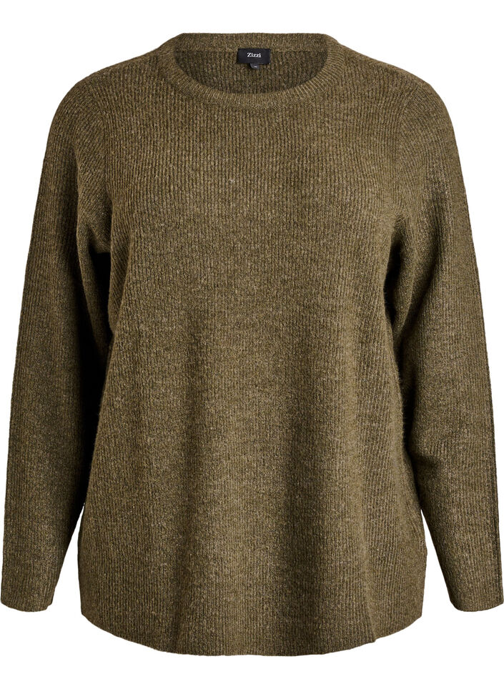 Melierte Strickbluse mit Rundhalsausschnitt, Grün, Packshot image number 0