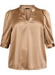 Bluse in Satin-Optik mit 1/2-&Auml;rmeln und R&uuml;schenkragen, Braun, Packshot image number 0