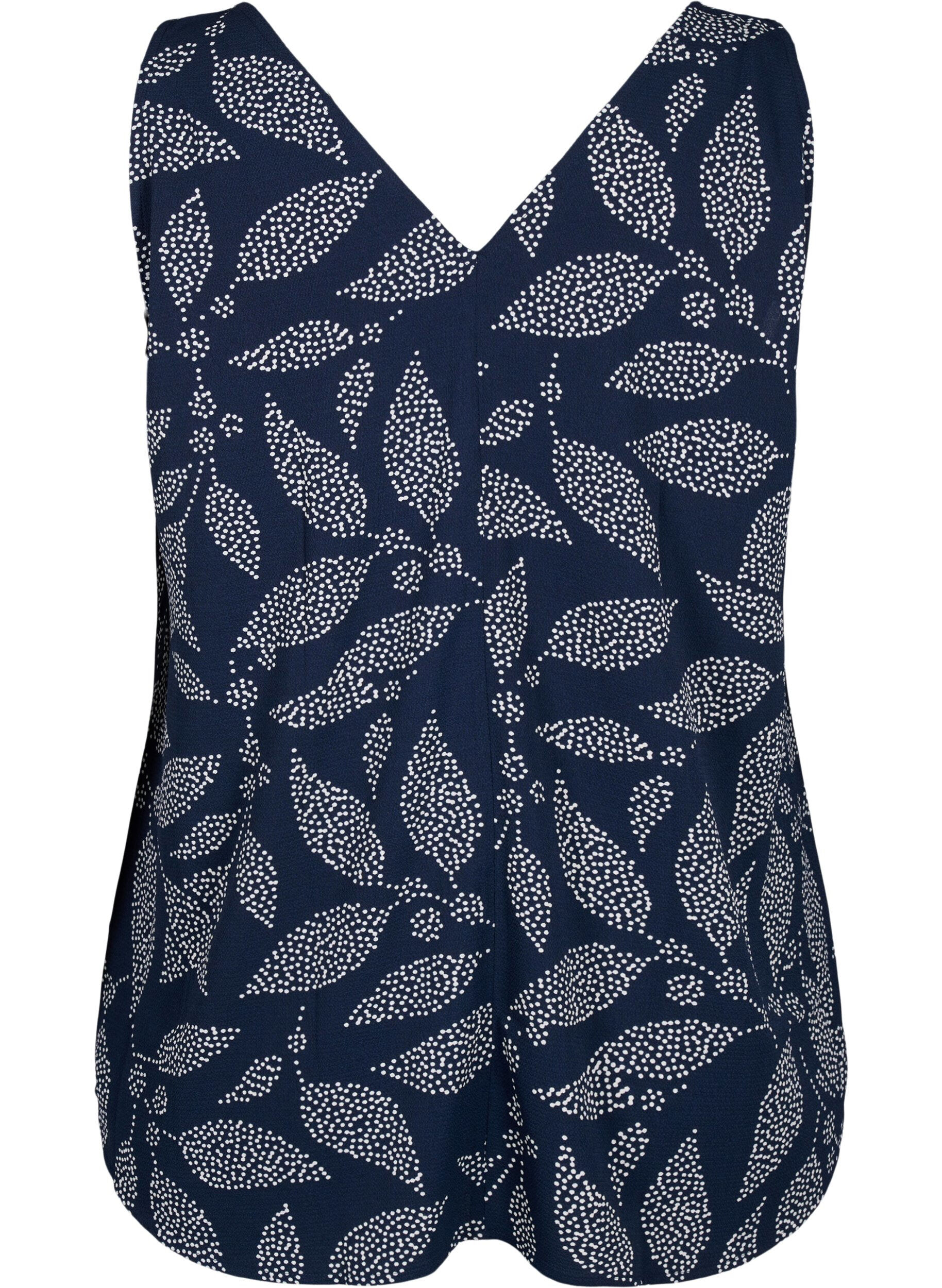 ZizziGedrucktes Top mit V-Ausschnitt, Navy B. w. Dot Leaf, Packshot image number 1