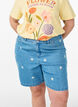 Hoch taillierte Jeansshorts mit gebl&uuml;mter Stickerei, Blau, Model image number 3