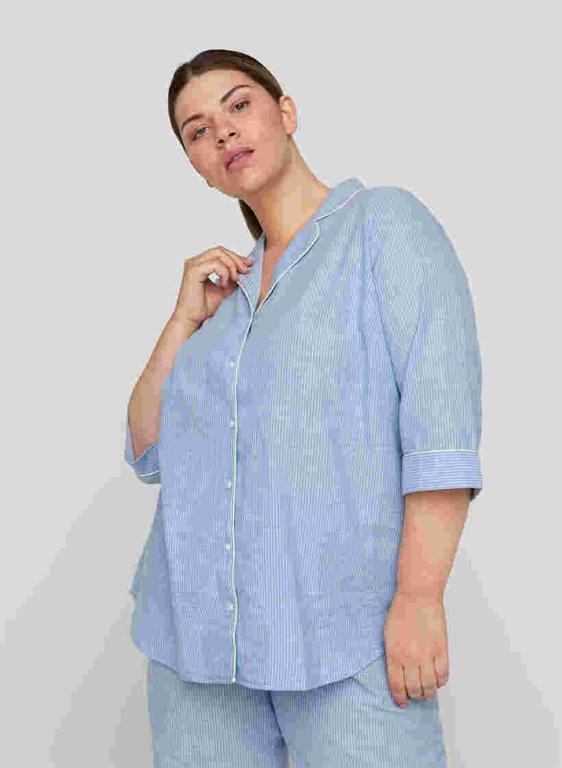 Gestreiftes Nachthemd aus Baumwolle, White/Blue Stripe, Model image number 0