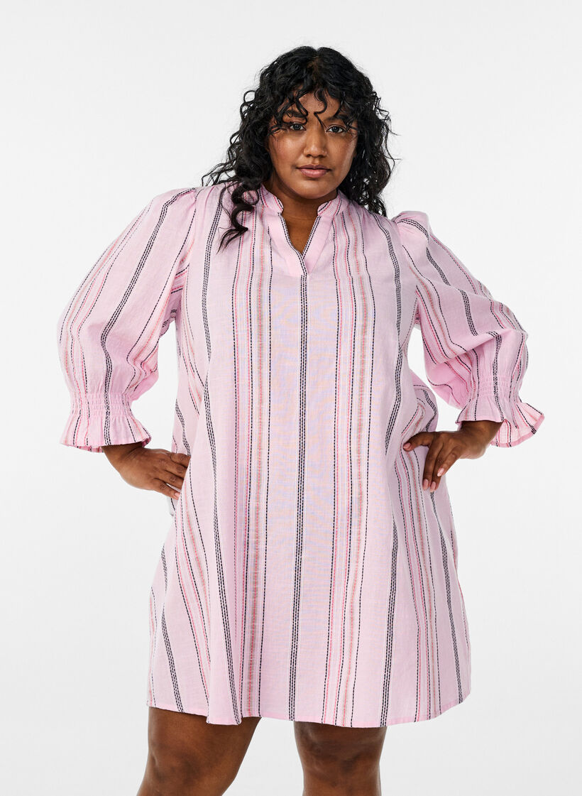 Kurzes Kleid aus Baumwolle mit Streifenmuster, Rot, Model image number 0