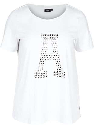Baumwoll T-Shirt mit Nieten, Bright White, Packshot image number 0