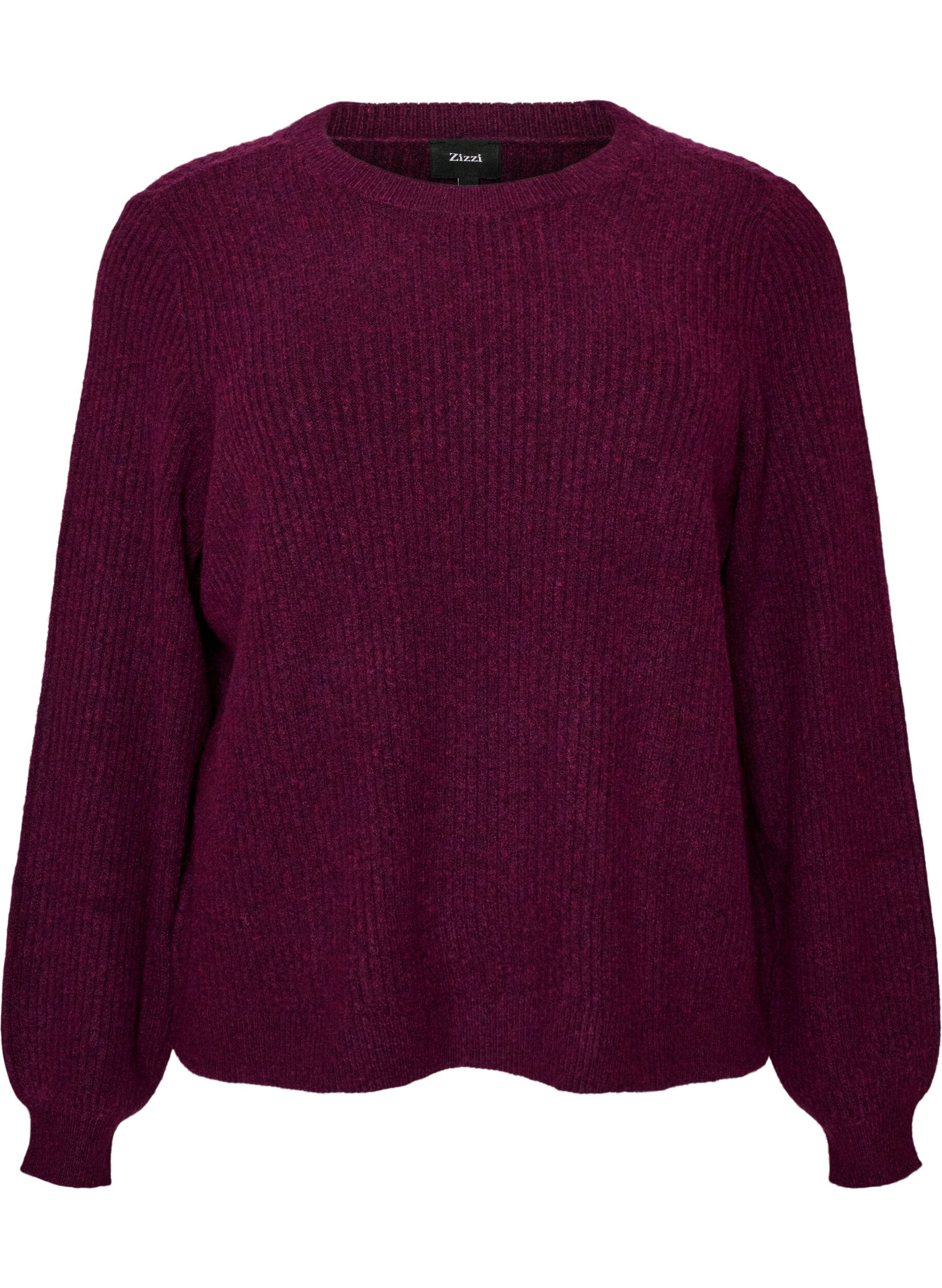 ZizziGerippter Pullover mit Ballon&auml;rmeln, Lila, Packshot image number 0