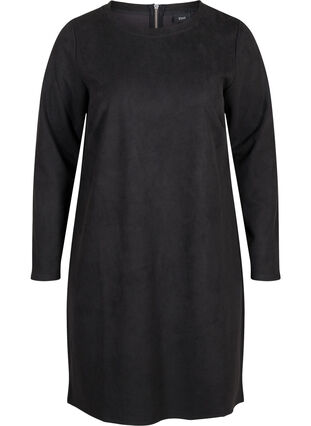 Einfarbiges Kleid mit Rundhalsausschnitt, Black, Packshot image number 0