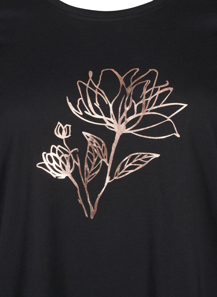FLASH - T-Shirt mit Motiv, Black R. Gold Flower, Packshot image number 2