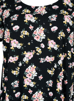 Kurzärmliges Baumwollkleid mit Blumenaufdruck, Black W. Rose F. , Packshot image number 2