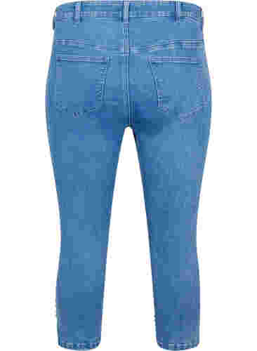 Hochtaillierte Capri-Jeans mit Perlen, Light blue denim, Packshot image number 1