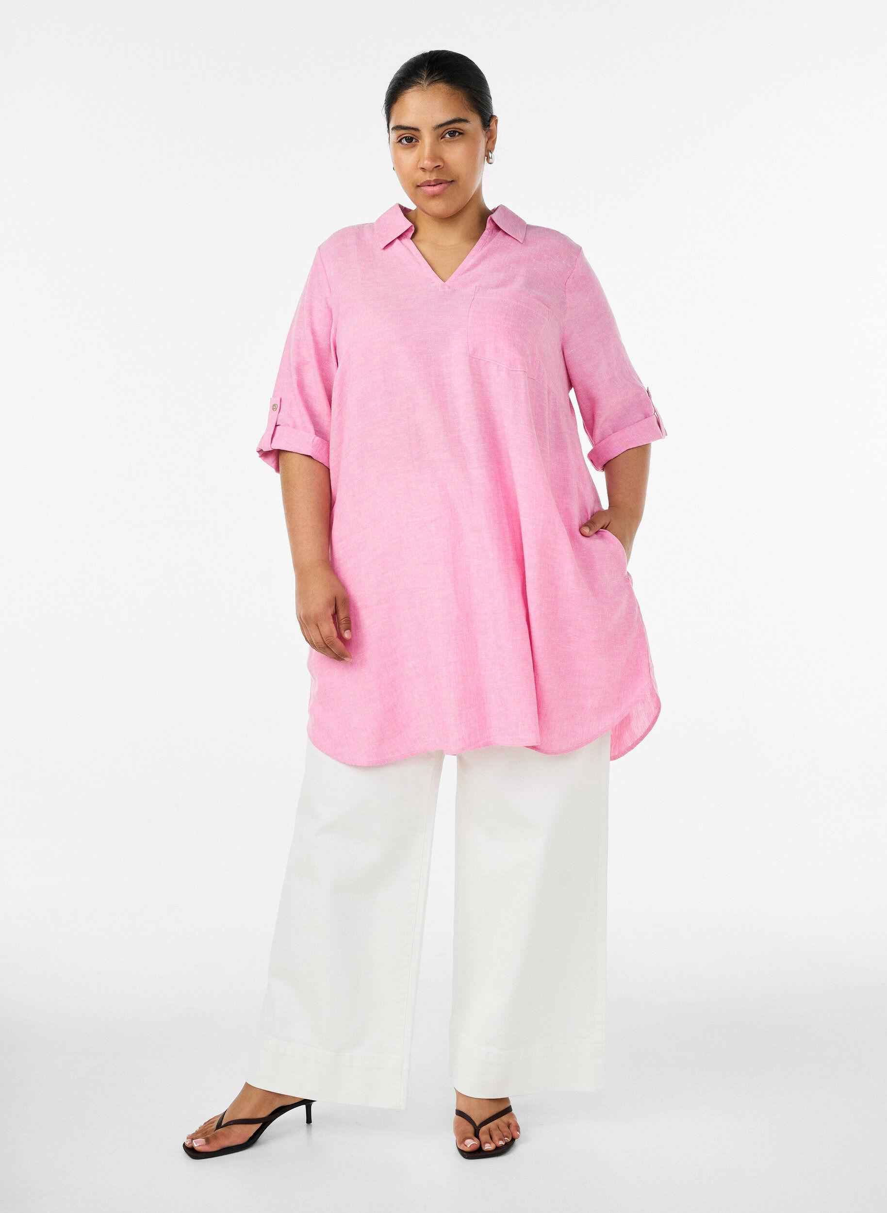 ZizziTunika aus Leinen und Viskose mit A-Linie, Pink, Model image number 1