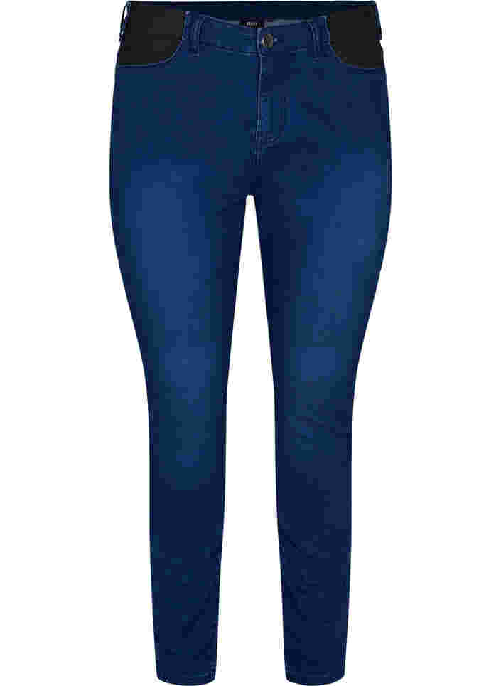 Superschlanke Amy-Jeans mit elastischem Bund, Dark blue, Packshot image number 0
