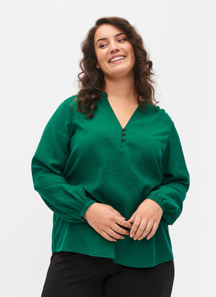 Langärmelige Bluse aus Viskosemischung, Evergreen, Model image number 0