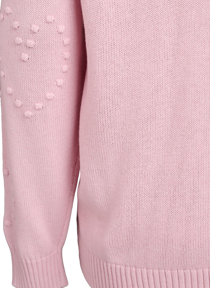 Lockere Strickbluse mit Herzmuster, Pink, Packshot image number 3
