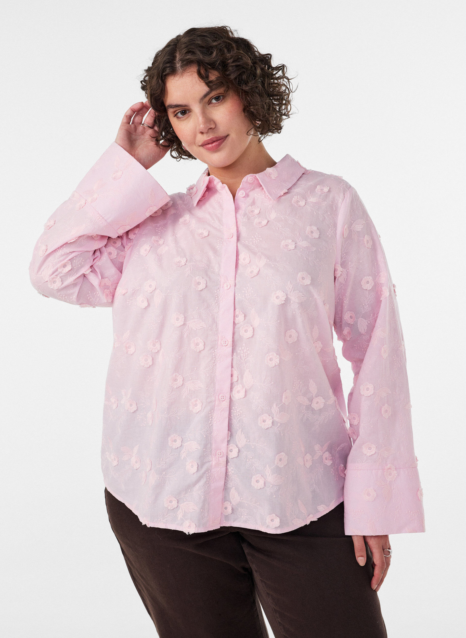 ZizziHemd mit floraler Stickerei und weiten &Auml;rmeln, Pink, Model image number 0