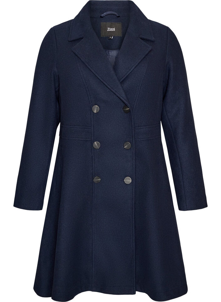 A-line wool coat with pockets, Blue, Packshot image number 0