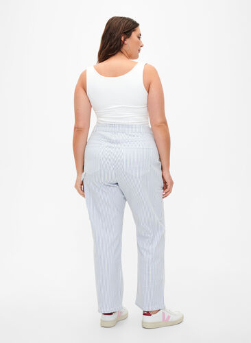 Gestreifte Cargo-Jeans mit gerader Passform, Blue White Stripe, Model image number 1