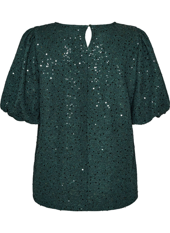 Paillettenbluse mit Ballon&auml;rmeln, Gr&uuml;n, Packshot image number 1