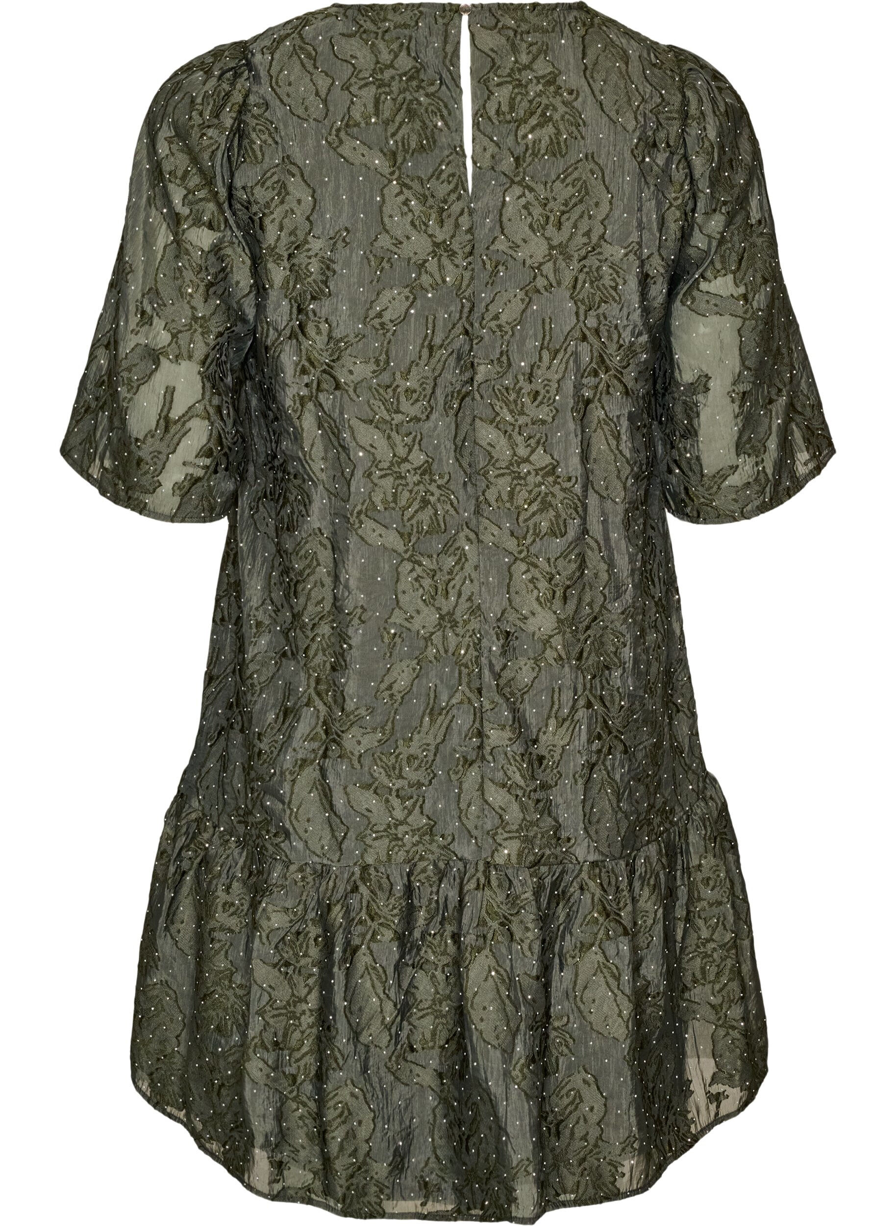 ZizziJacquardkleid mit funkelnden Details und Puff&auml;rmeln, Gr&uuml;n, Packshot image number 1