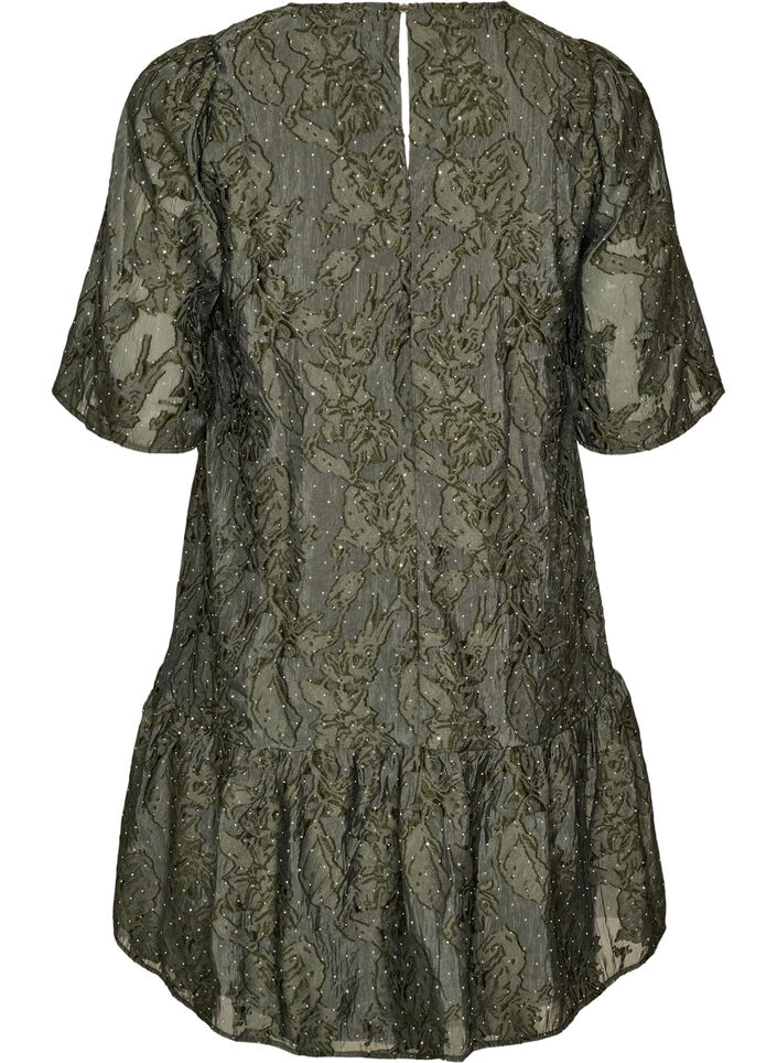 Jacquardkleid mit funkelnden Details und Puff&auml;rmeln, Gr&uuml;n, Packshot image number 1
