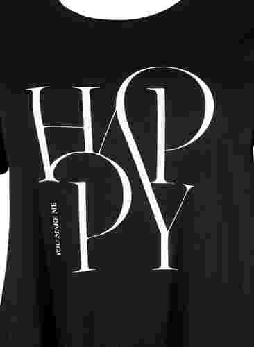 T-Shirt aus Baumwolle mit Textdruck, Black HAPPY, Packshot image number 2