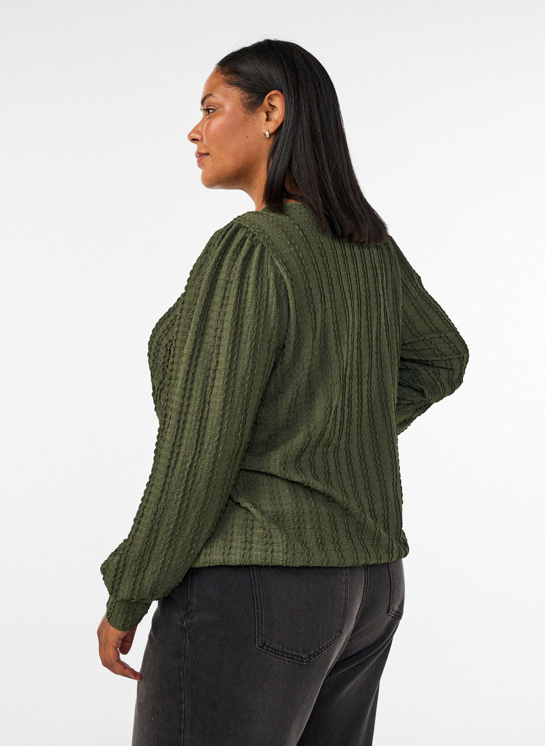 ZizziJerseybluse mit Struktur und Ballonsilhouette, Gr&uuml;n, Model image number 2