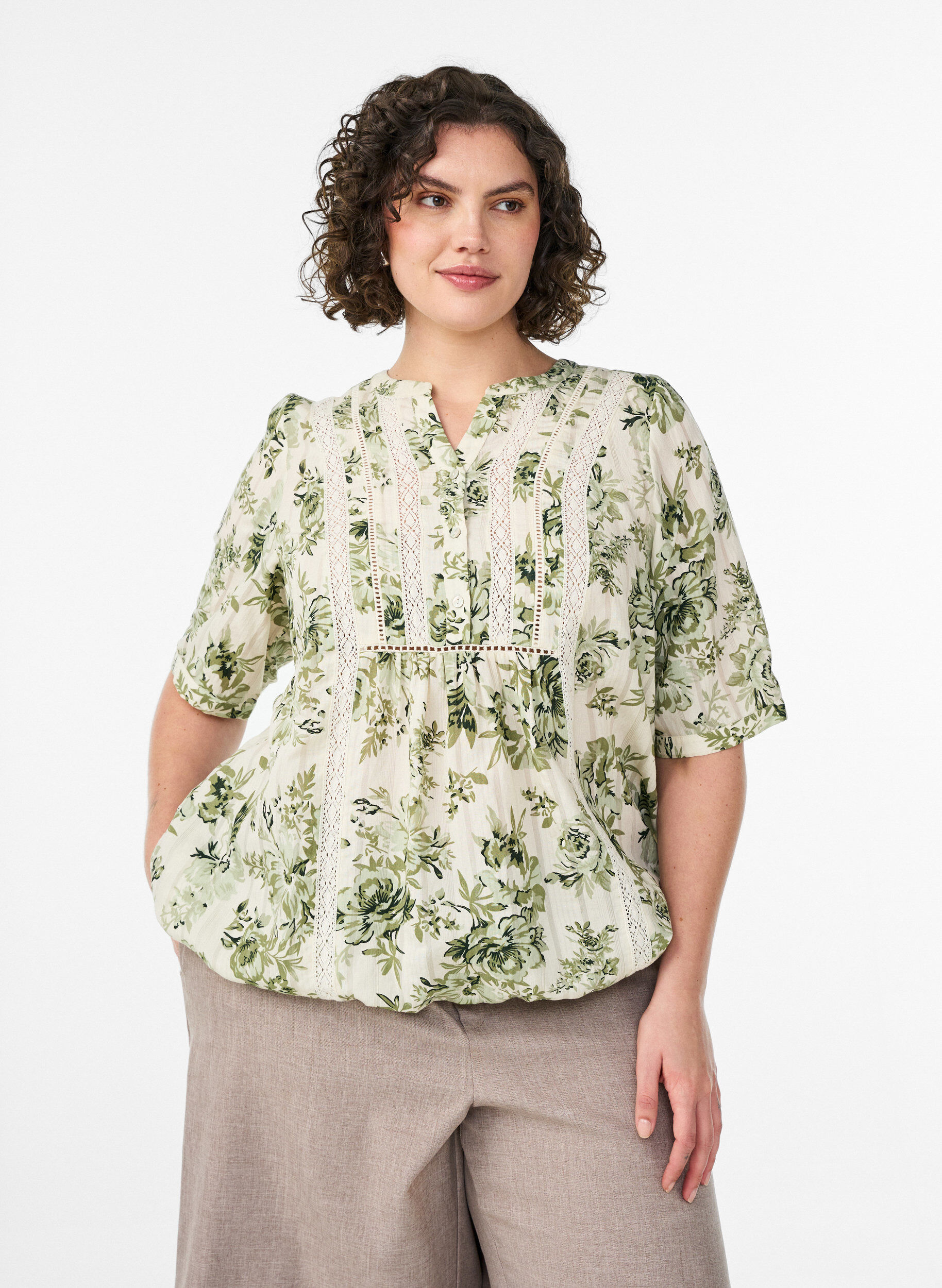 ZizziBluse mit Print und 1/2-&Auml;rmeln, Gr&uuml;n, Model image number 0