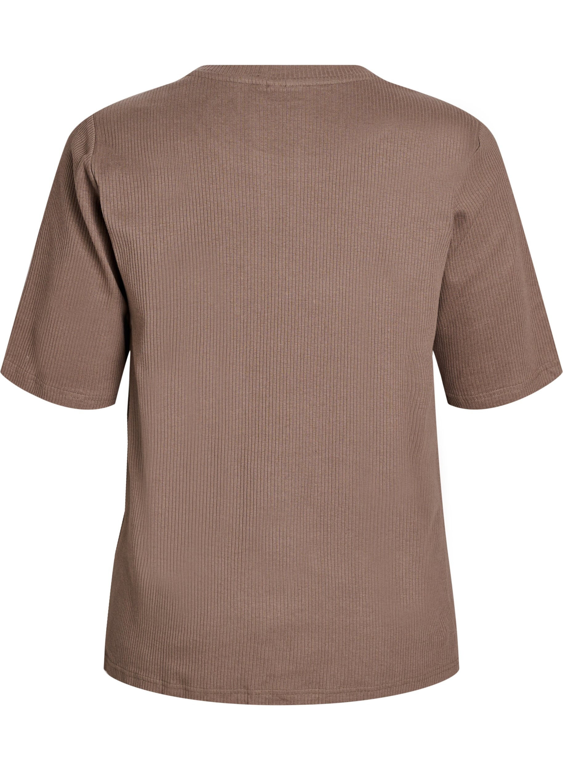 ZizziBluse aus geripptem Jersey mit kurzen &Auml;rmeln, Braun, Packshot image number 1