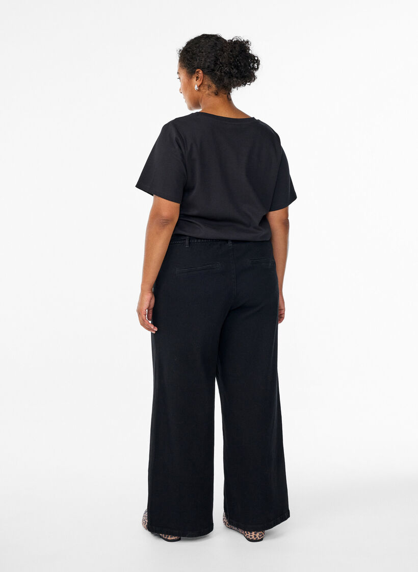 Jeans mit lockerer Passform, elastischem Bund und Tunnelzug, Schwarz, Model image number 1