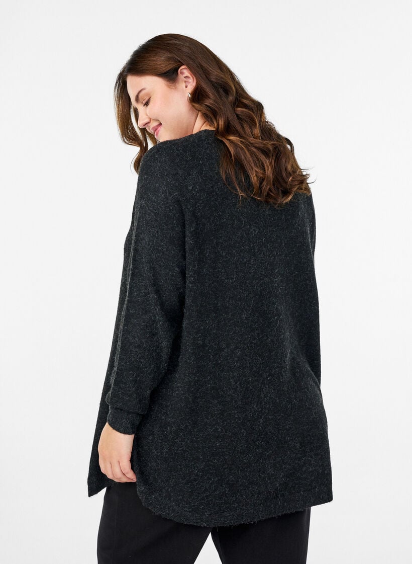 Lange Strickbluse mit Kugelkn&ouml;pfen, Grau, Model image number 2