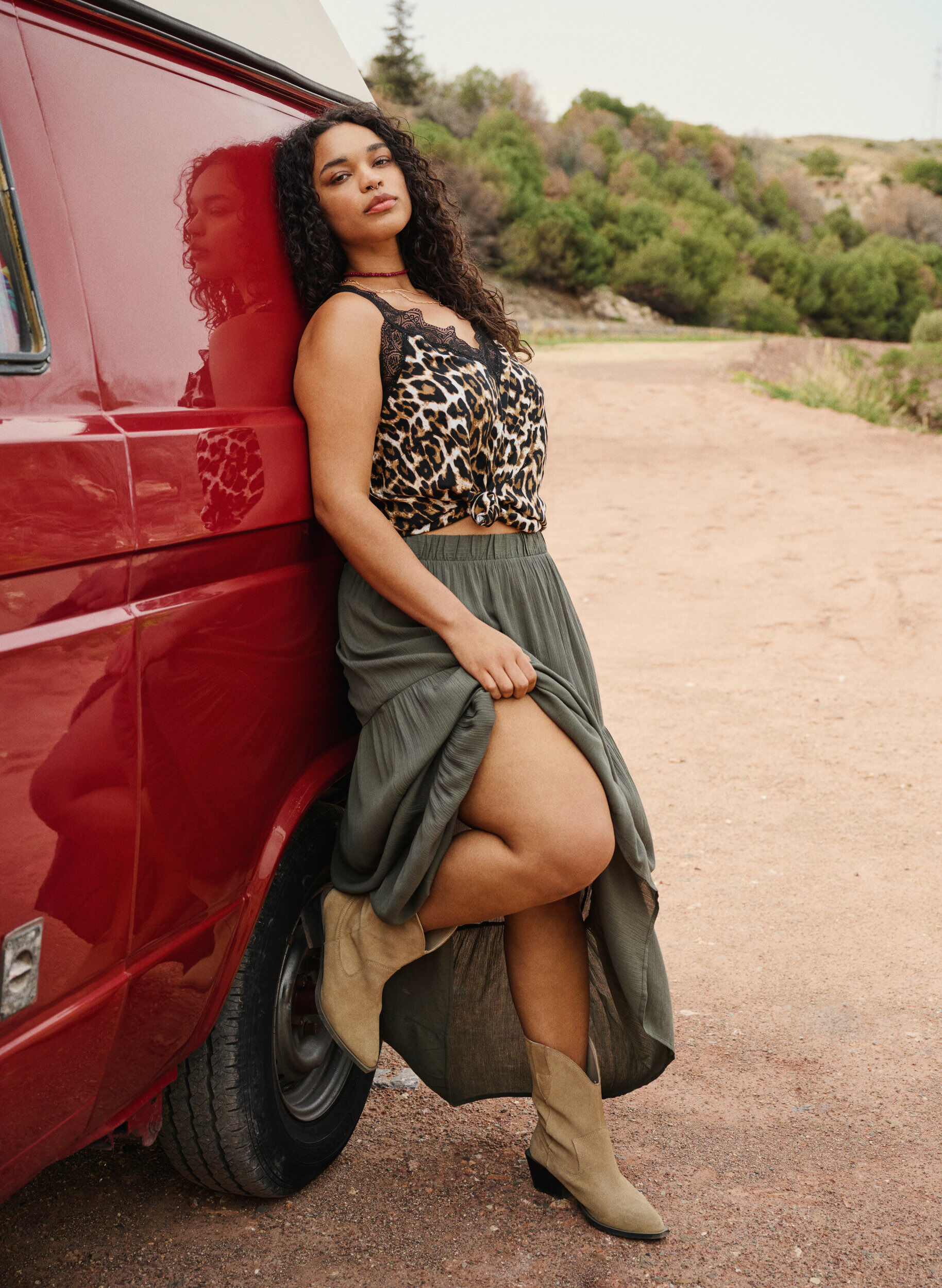 ZizziTop mit Spitze aus Viskose, Leopard, Image image number 0