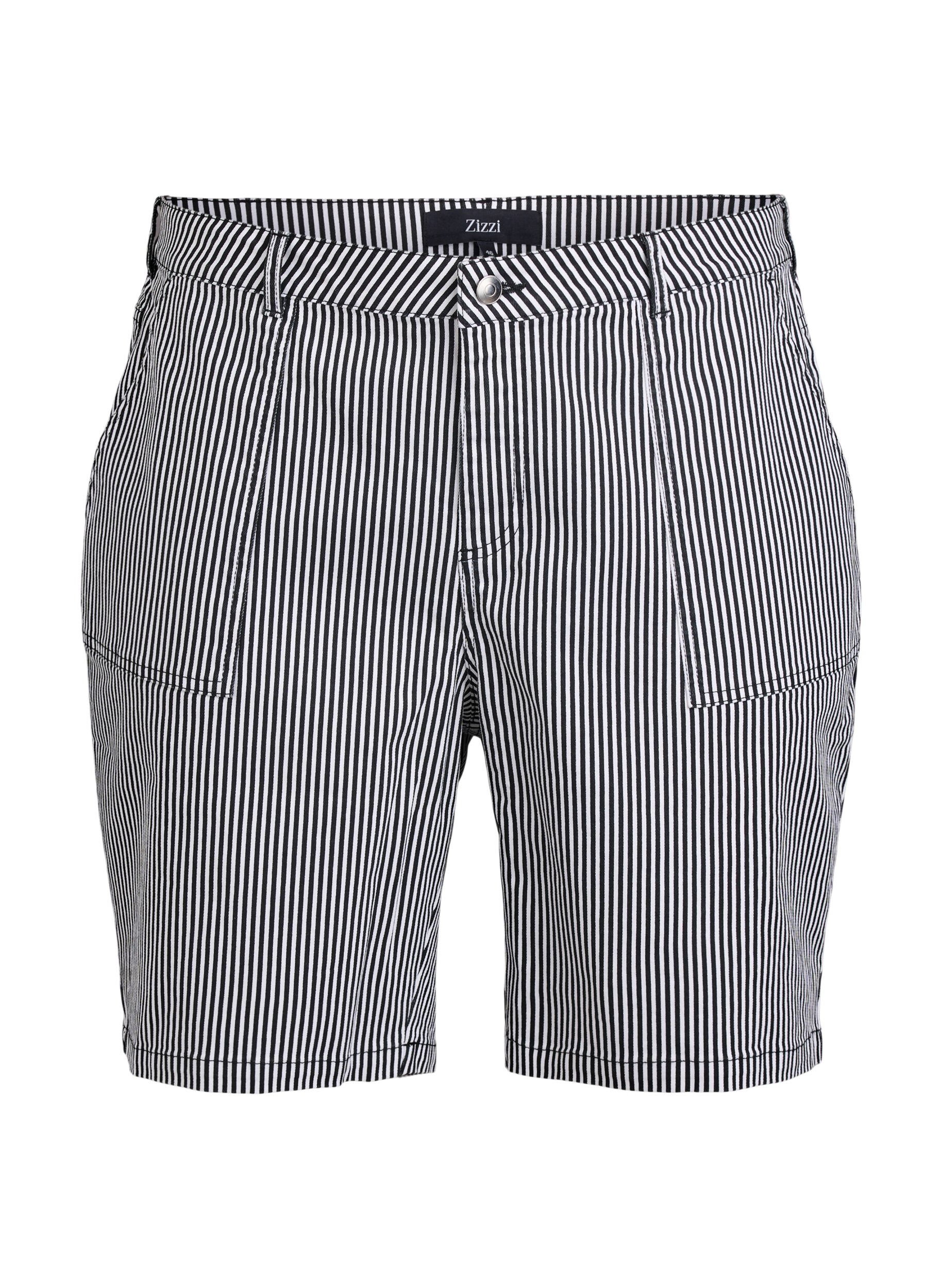 ZizziBermuda-Shorts mit hohem Bund und Streifenmuster, Schwarz, Packshot image number 0