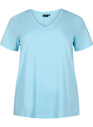 Kurzärmeliges T-Shirt mit V-Ausschnitt, Sky Blue, Packshot image number 0