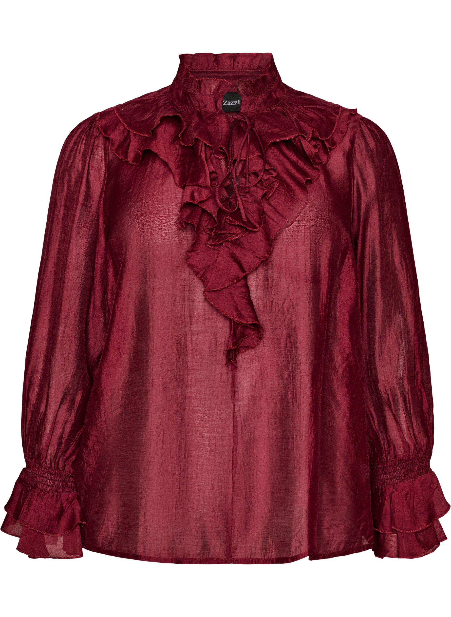 Viskosebluse mit R&uuml;schen und langen &Auml;rmeln