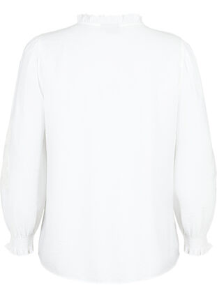 Bluse mit Rüschen und Lochstickerei, Bright White, Packshot image number 1