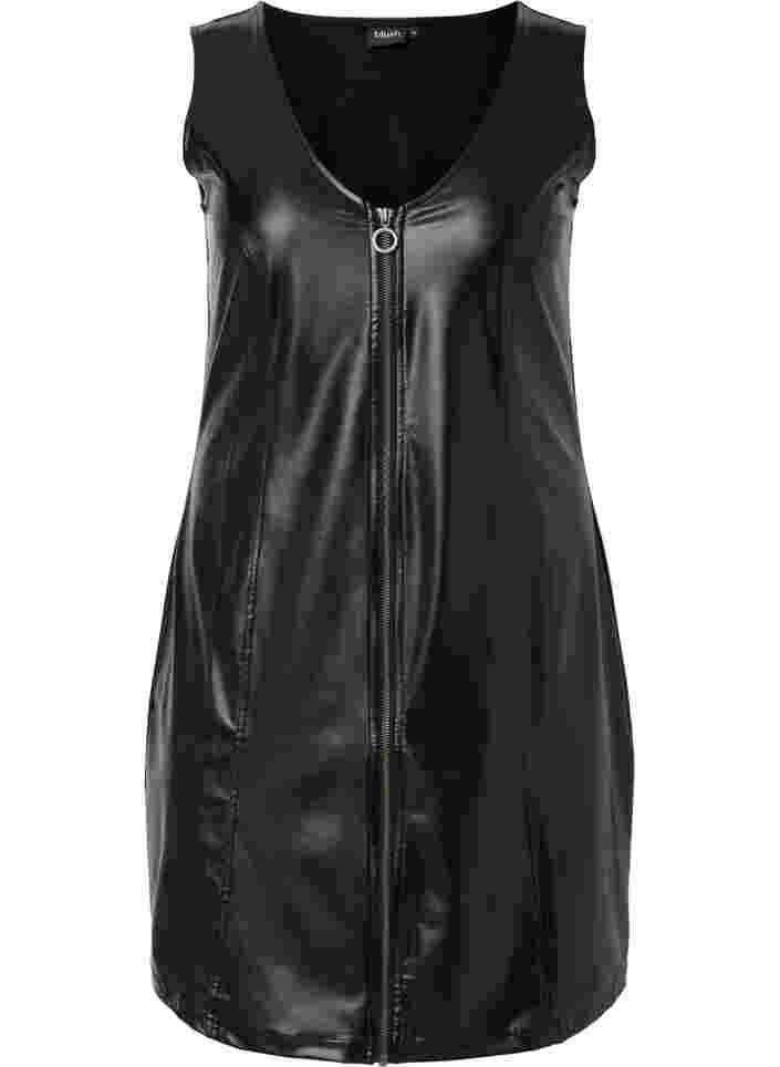 Kunstlederkleid mit Reißverschluss, Black, Packshot image number 0