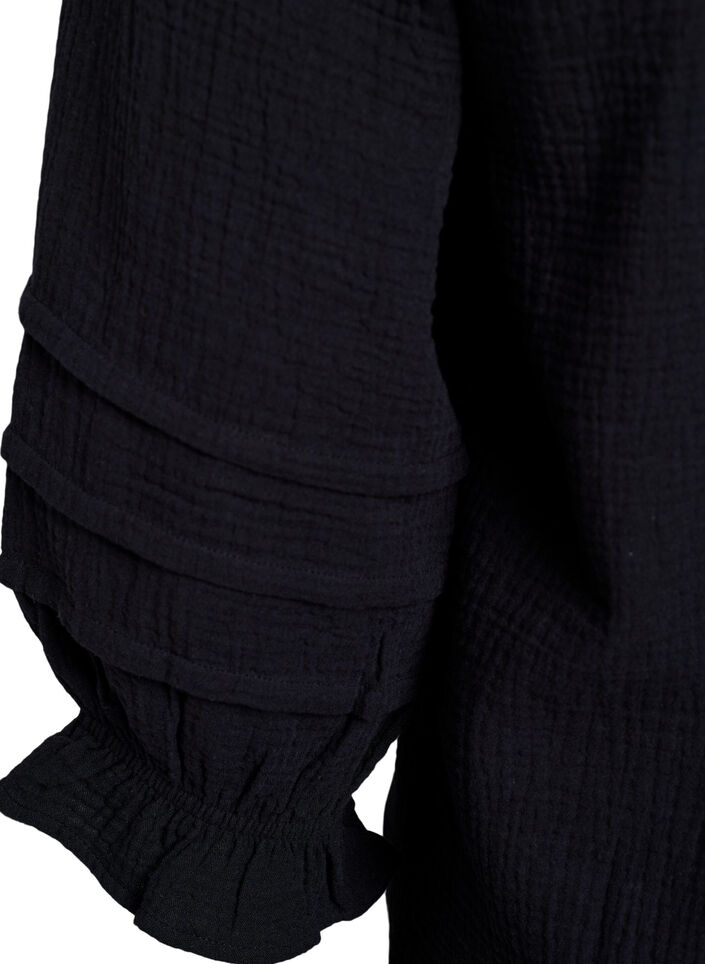 Bluse aus Baumwoll-Musselin mit 3/4-Ärmeln, Black, Packshot image number 3