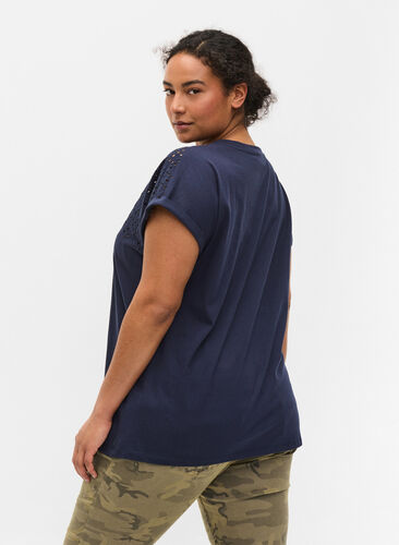 T-Shirt aus Baumwolle mit Lochstickerei , Navy Blazer, Model image number 1