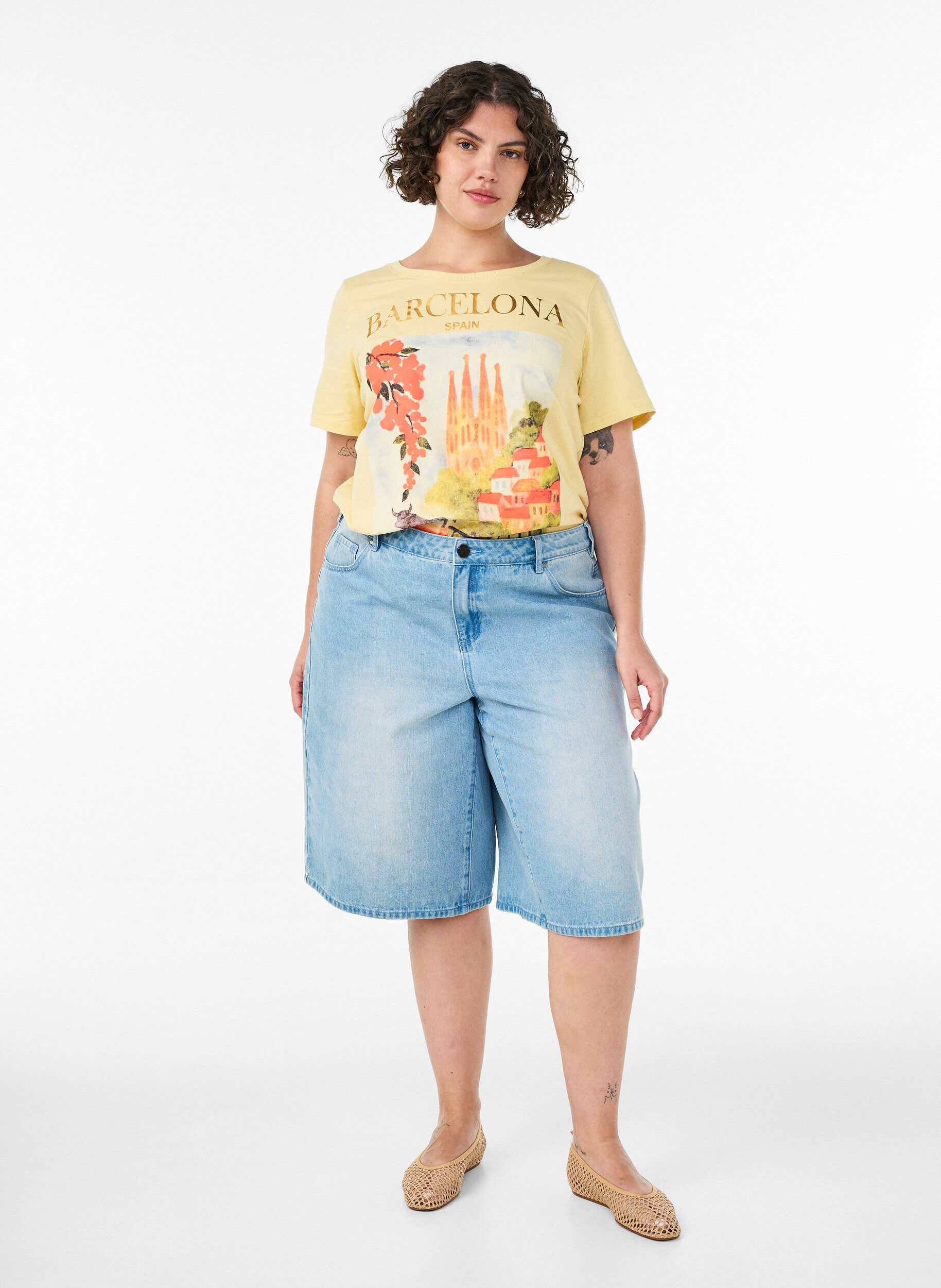 ZizziT-shirt aus Baumwolle mit Print, Gelb, Model image number 1