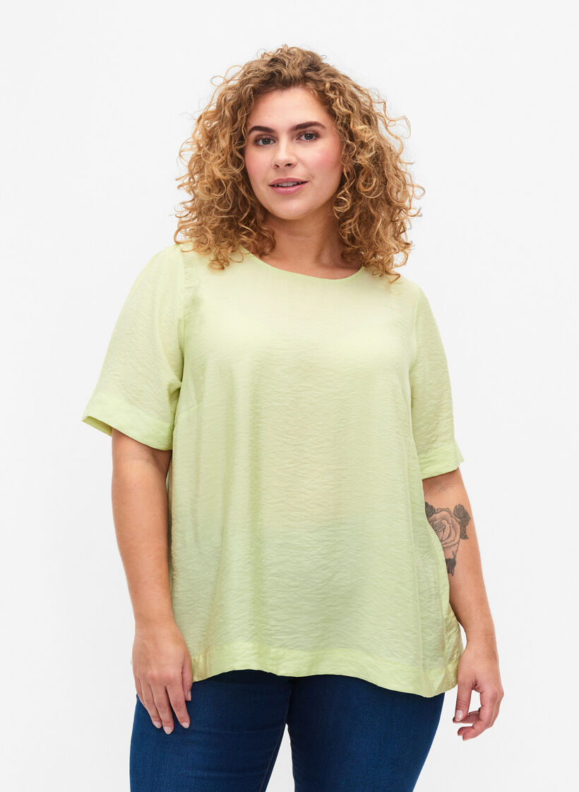 Bluse mit halblangen Ärmeln aus Viskose, Lily Green, Model image number 0