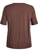 Kurz&auml;rmelige, gewebte Bluse mit Rundhals, Braun, Packshot image number 1