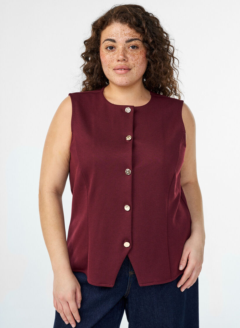 &Auml;rmellose Bluse mit Zierkn&ouml;pfen, Rot, Model image number 0