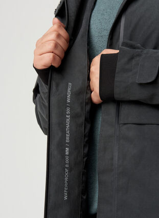Wasserdichte Jacke mit Kapuze und verstellbarer Taille, Black, Model image number 2