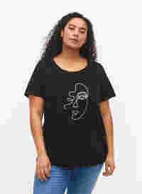 T-Shirt mit Glitzerprint aus Baumwolle, Black Shimmer Face, Model