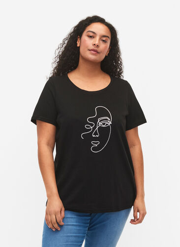 T-Shirt mit Glitzerprint aus Baumwolle, Black Shimmer Face, Model image number 0