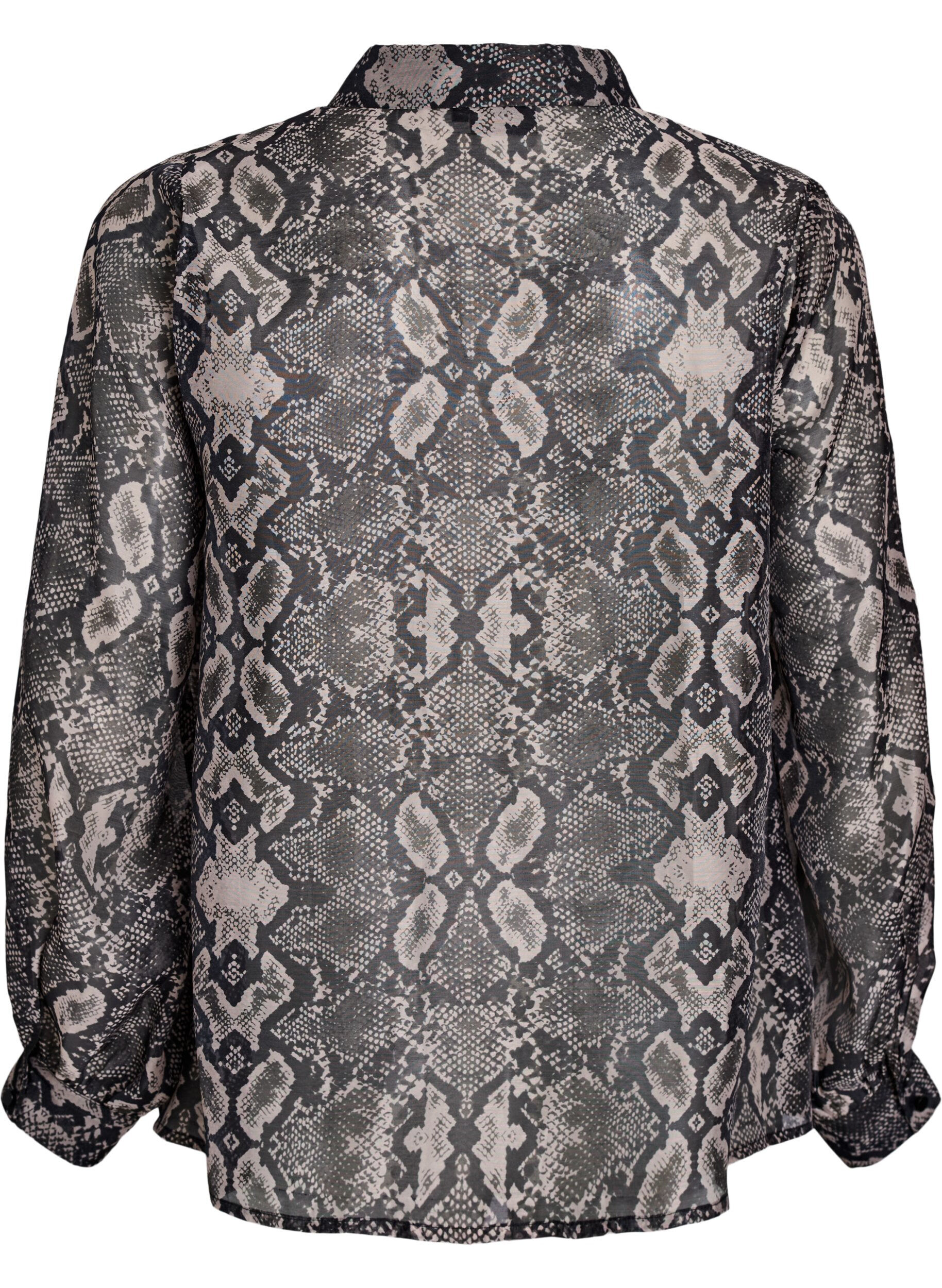 ZizziLang&auml;rmelige Bluse mit Schlangenprint, Grau, Packshot image number 1