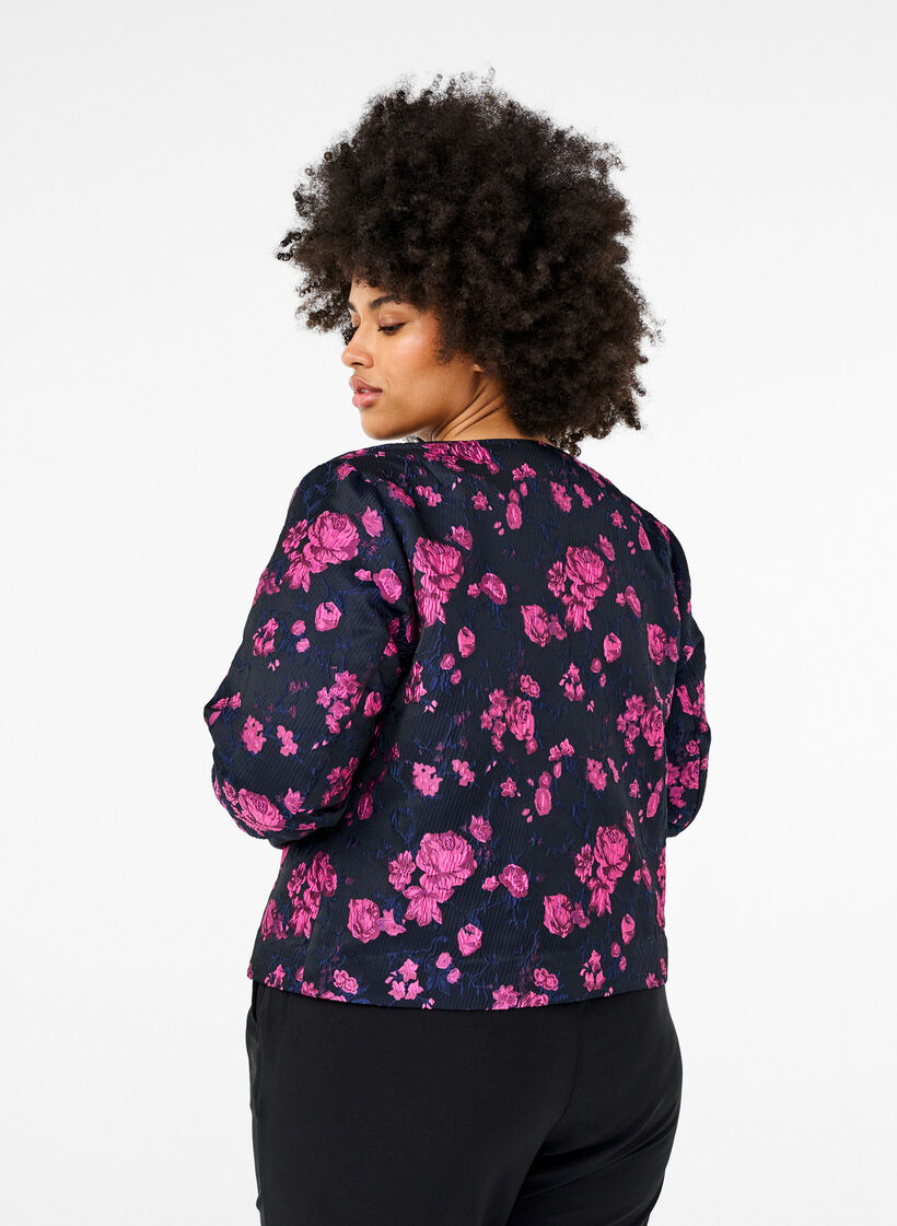 Jacquard-Jacke mit Blumenmuster, Black w. Red Rose, Model image number 1